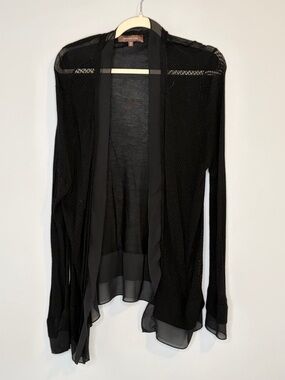 Melanie Lyne Black Open-Front Sheer-Trim Cardigan XL